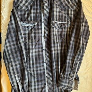 Helix Men’s Gray and Black Plaid Button-Down Shirt